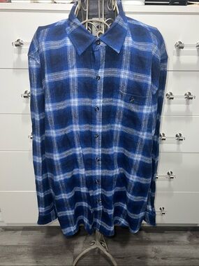 Copper & Oak Blue Plaid Long-Sleeve Button-Down Shirt, size L